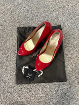 PeepToe Red Patent Leather Heels - Image 1