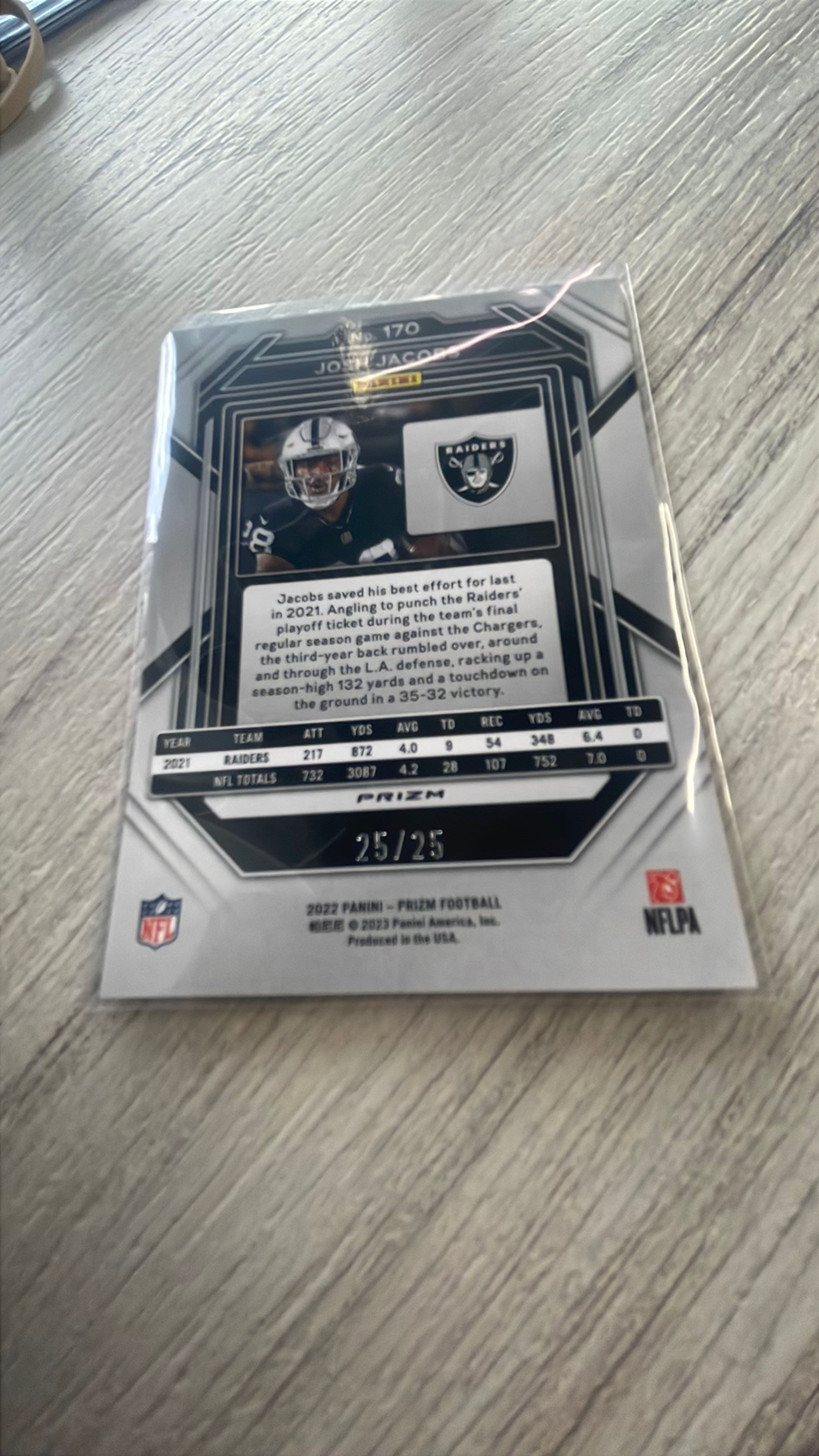 Panini Prizm Josh Jacobs 2022 #170 Rookie Card - Image 2