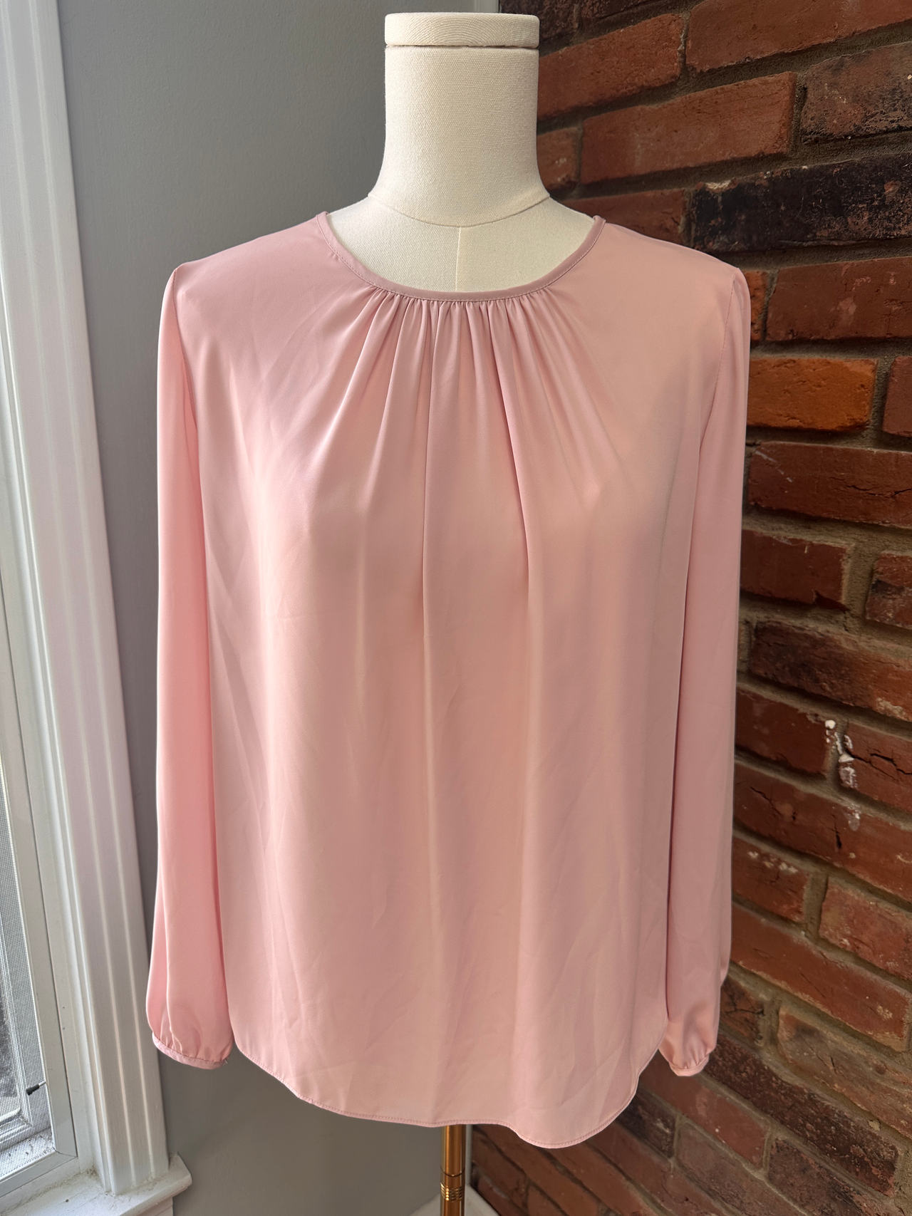 Amanda Uprichard Gathered Neck Long Sleeve Blouse