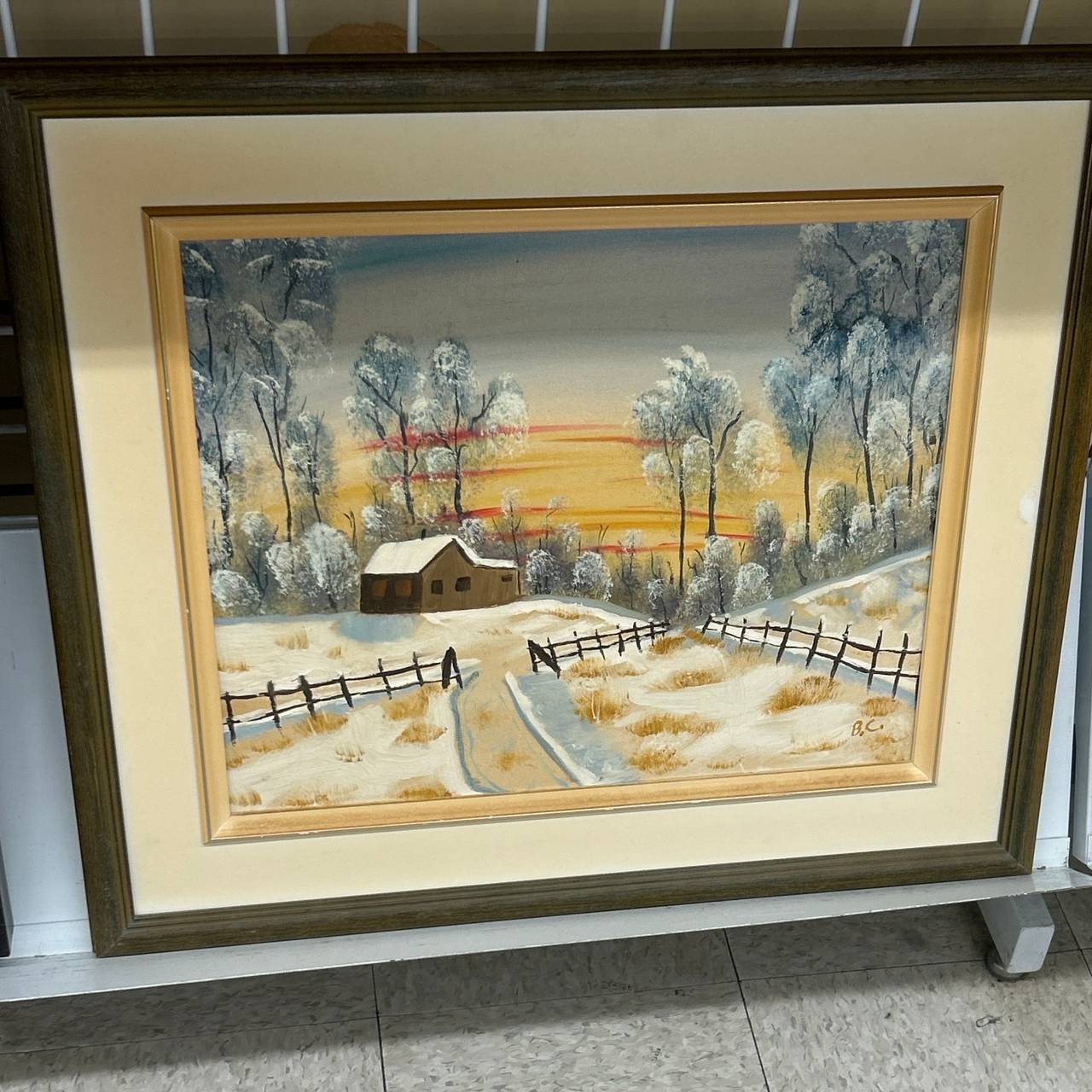 Framed Winter Landscape Painting