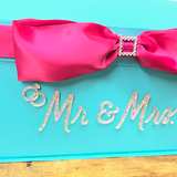 Wedding Card Box Mr & Mrs Teal Pink Bow Rhinestone Bridal Shower Reception Decor - Image 7