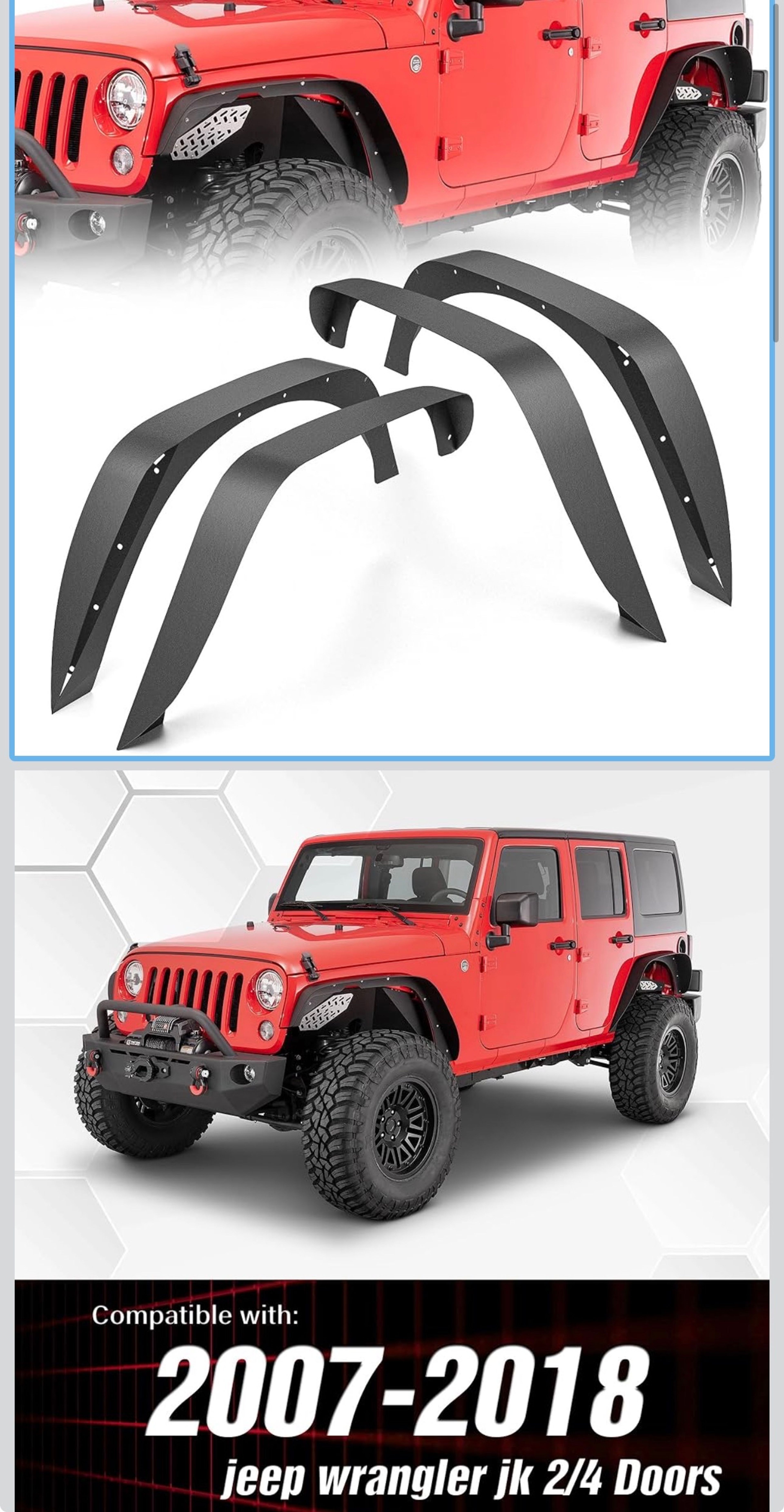 Jeep Wrangler JK Steel Flat Fender Flares (2007-2018)