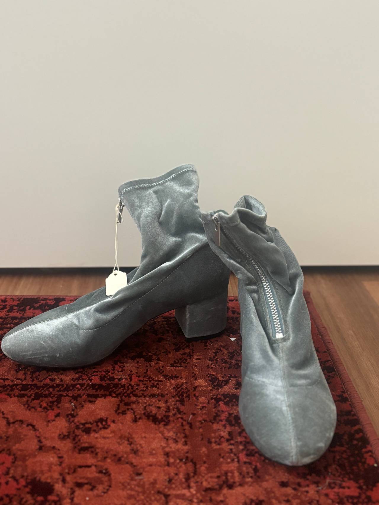 Grey Velvet Ankle Boots