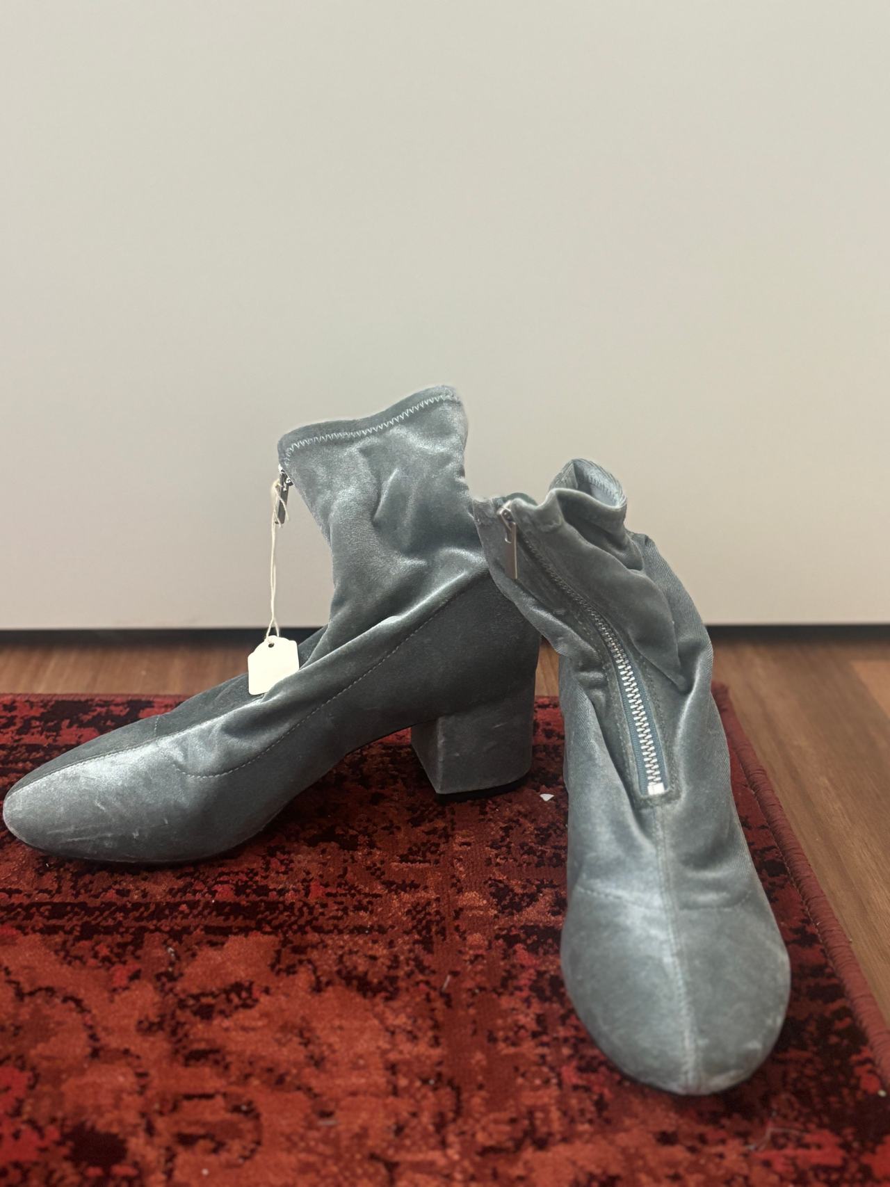 Grey Velvet Ankle Boots