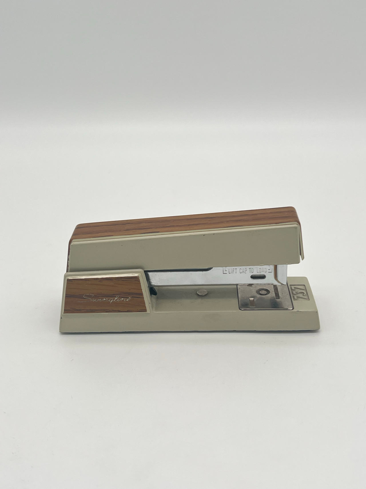 Vintage Swingline 737 Desk Stapler Beige Faux Wood Grain Tested Works USA