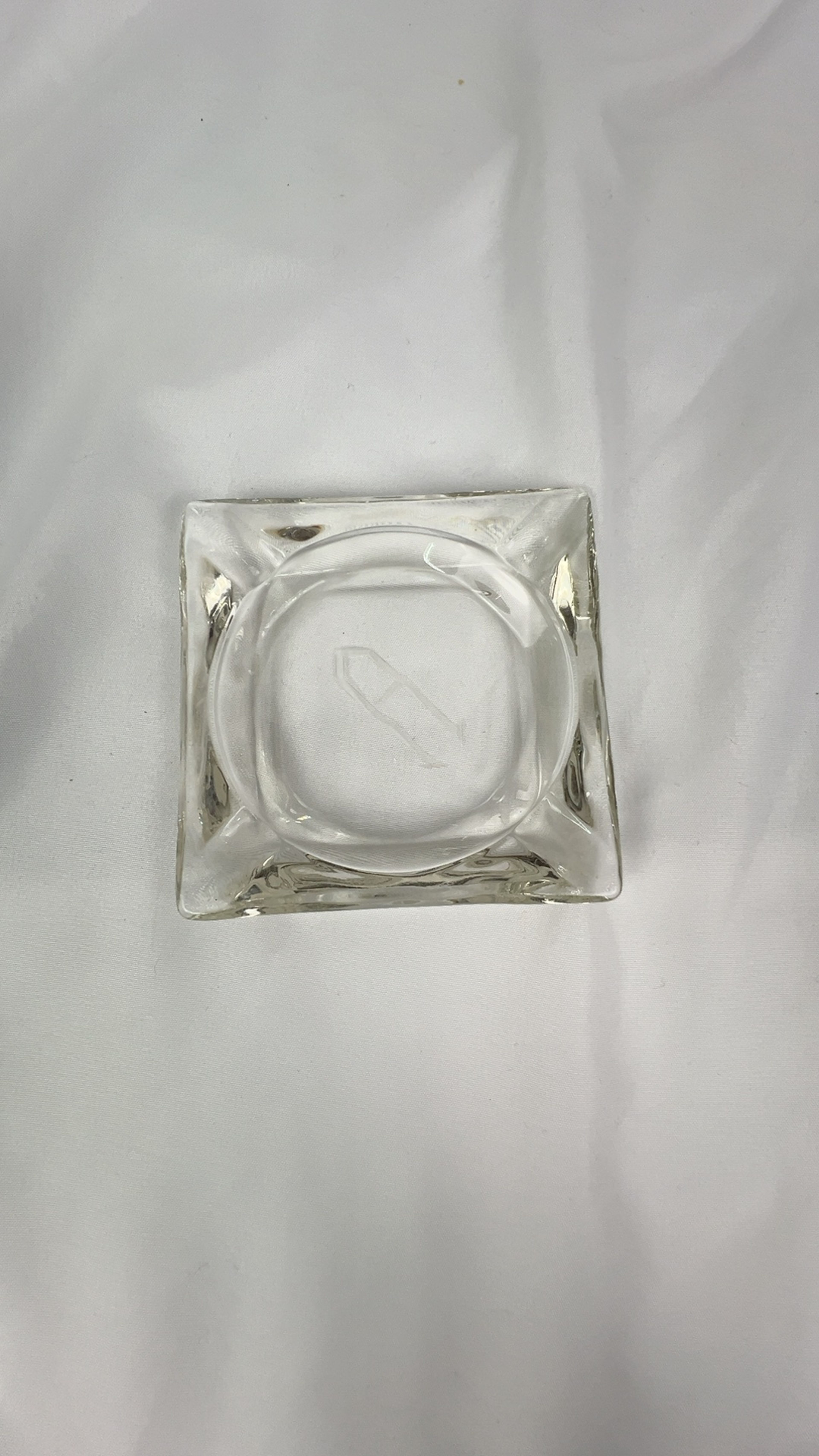 Vintage Clear Glass Ashtray Dish Square Mid Century Modern Minimalist Decor