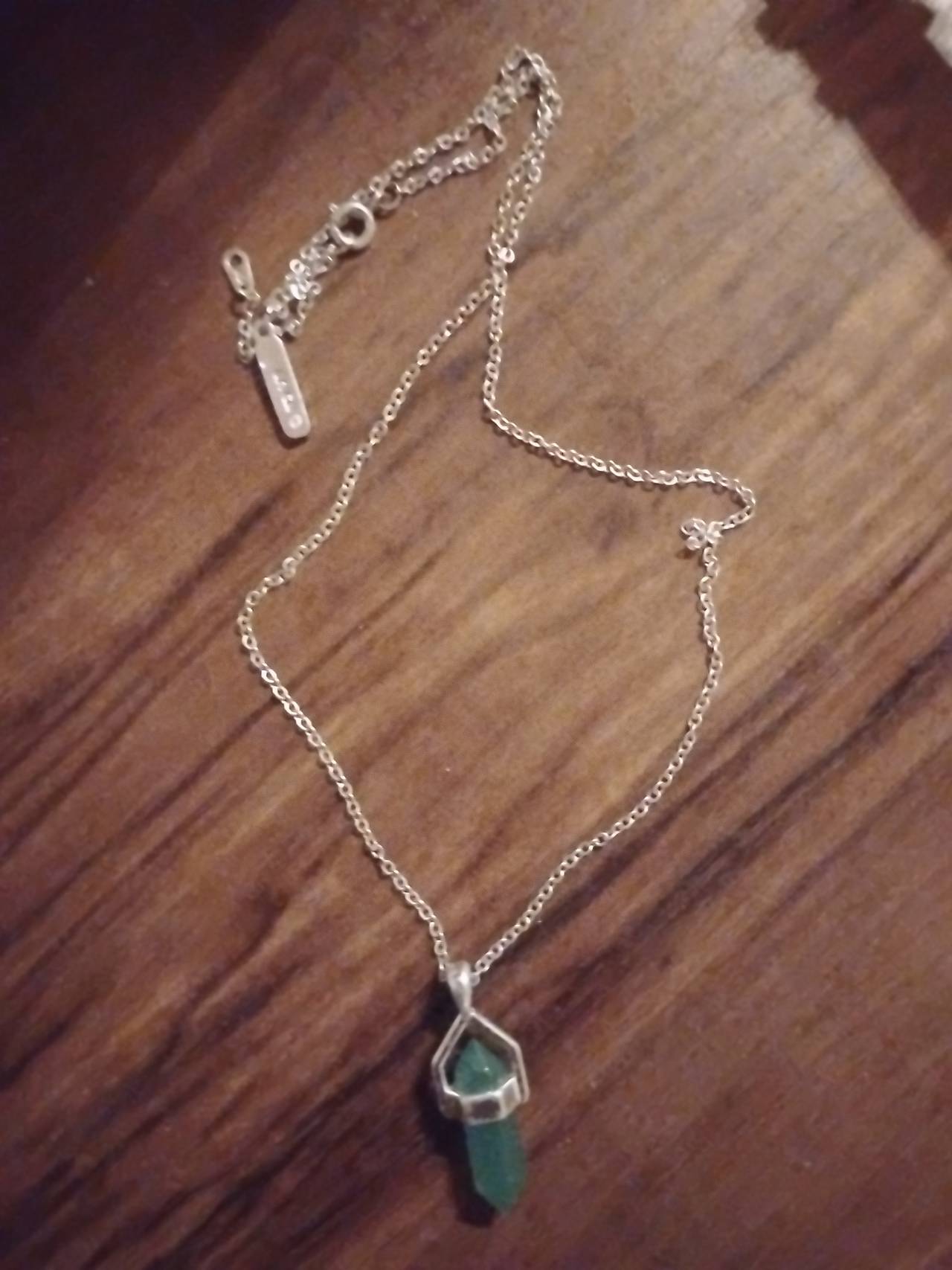 Green Crystal Point Pendant Necklace