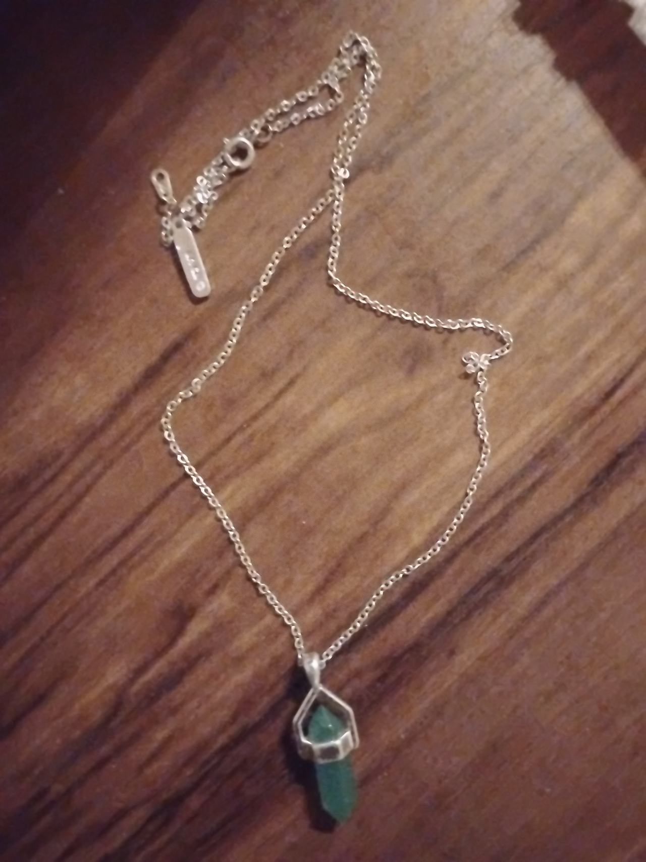 Green Crystal Point Pendant Necklace