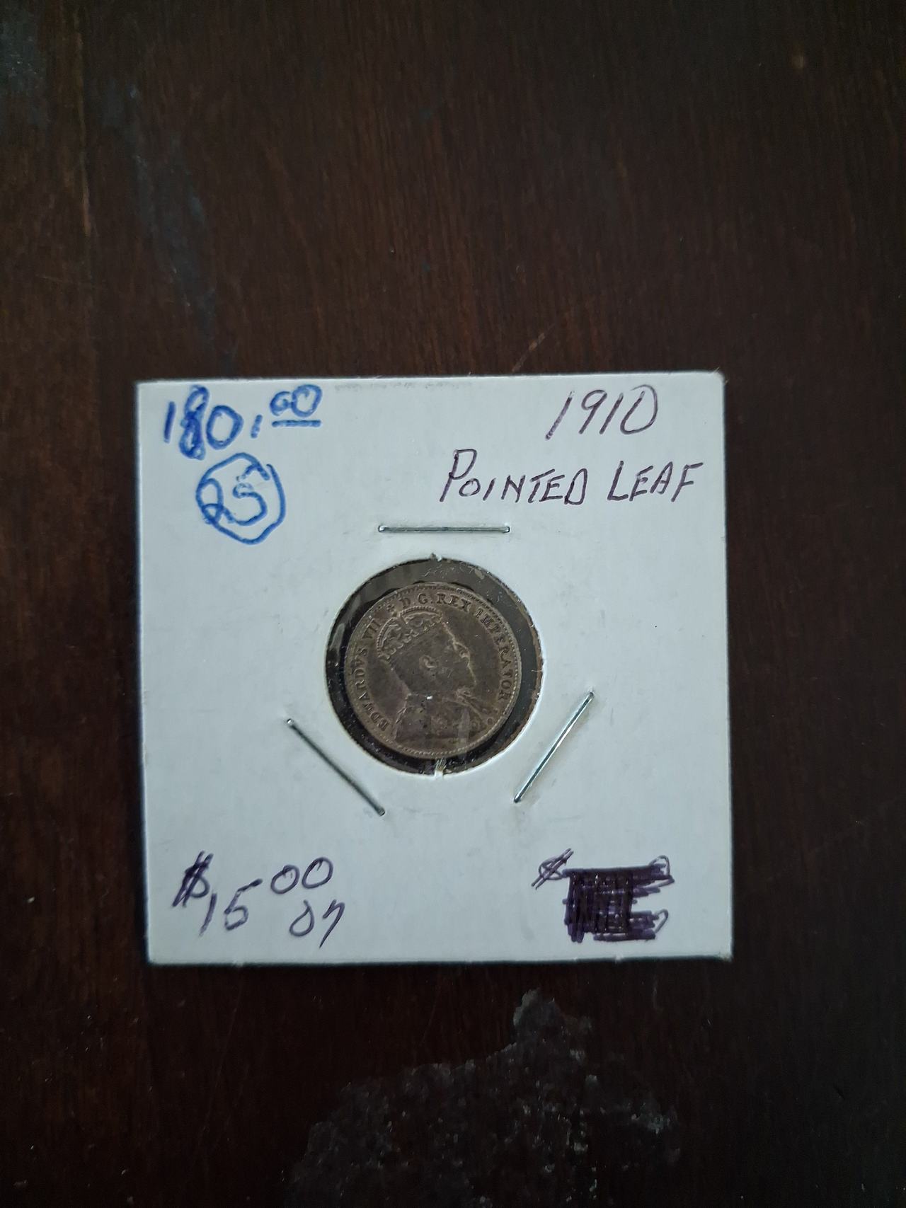 1910 Canada Silver 5 Cents Pointed Leaf