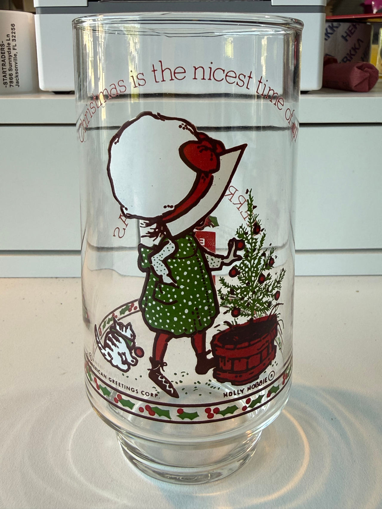 Vintage Holly Hobbie Christmas Glass "Christmas is the nicest time of all"