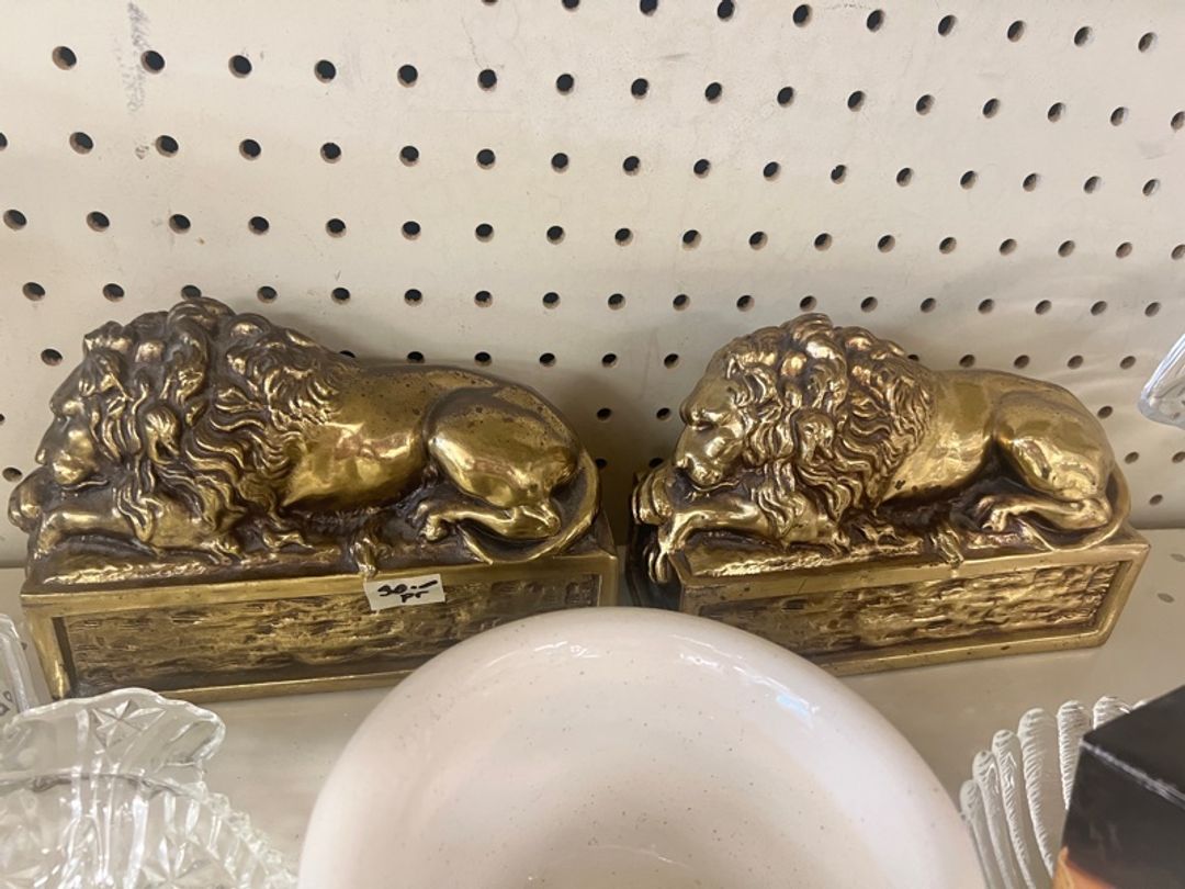 Antonio Canova Cast Brass Lion Bookends