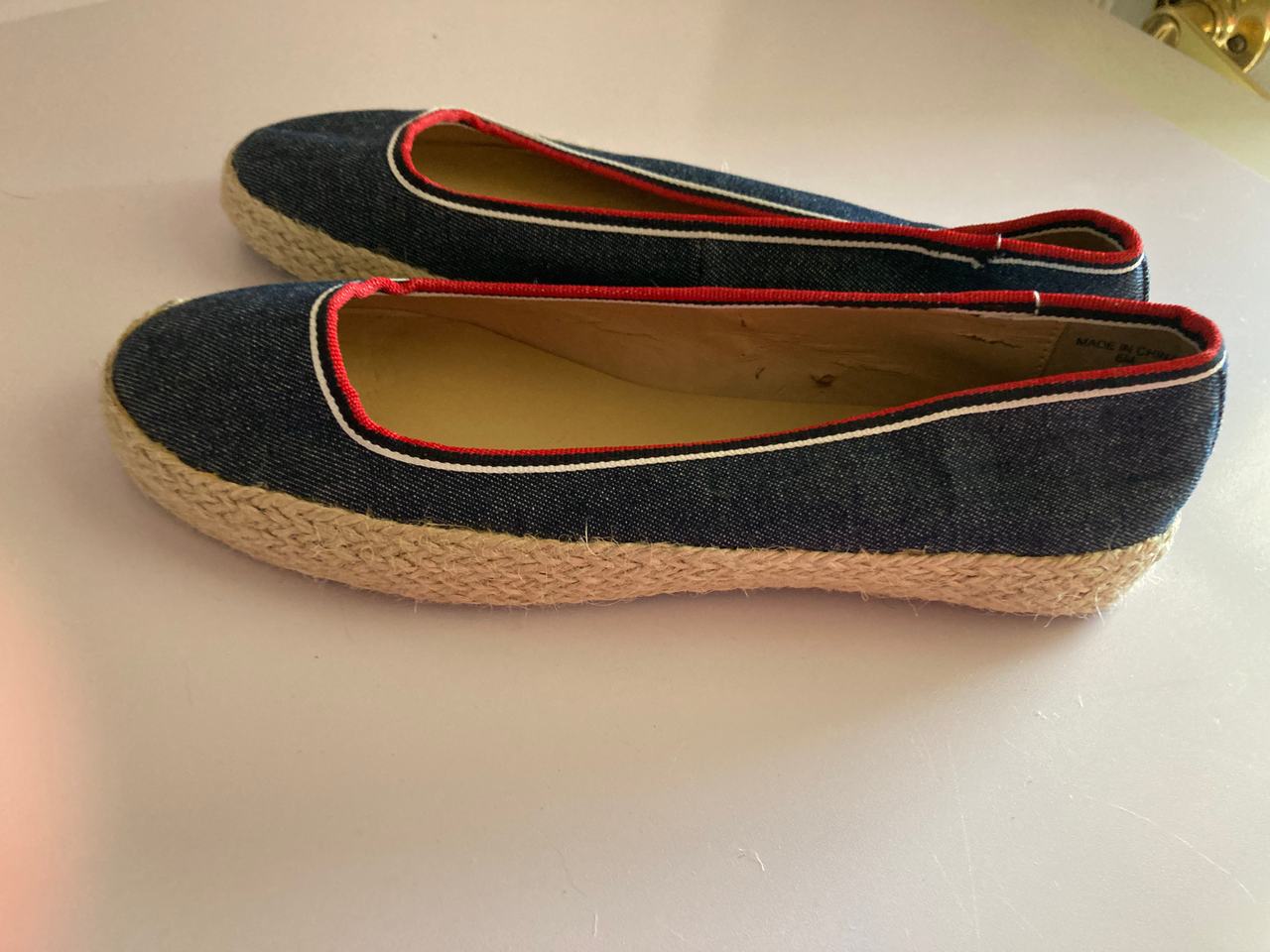 Espadrille Flats Denim Red White Size 6