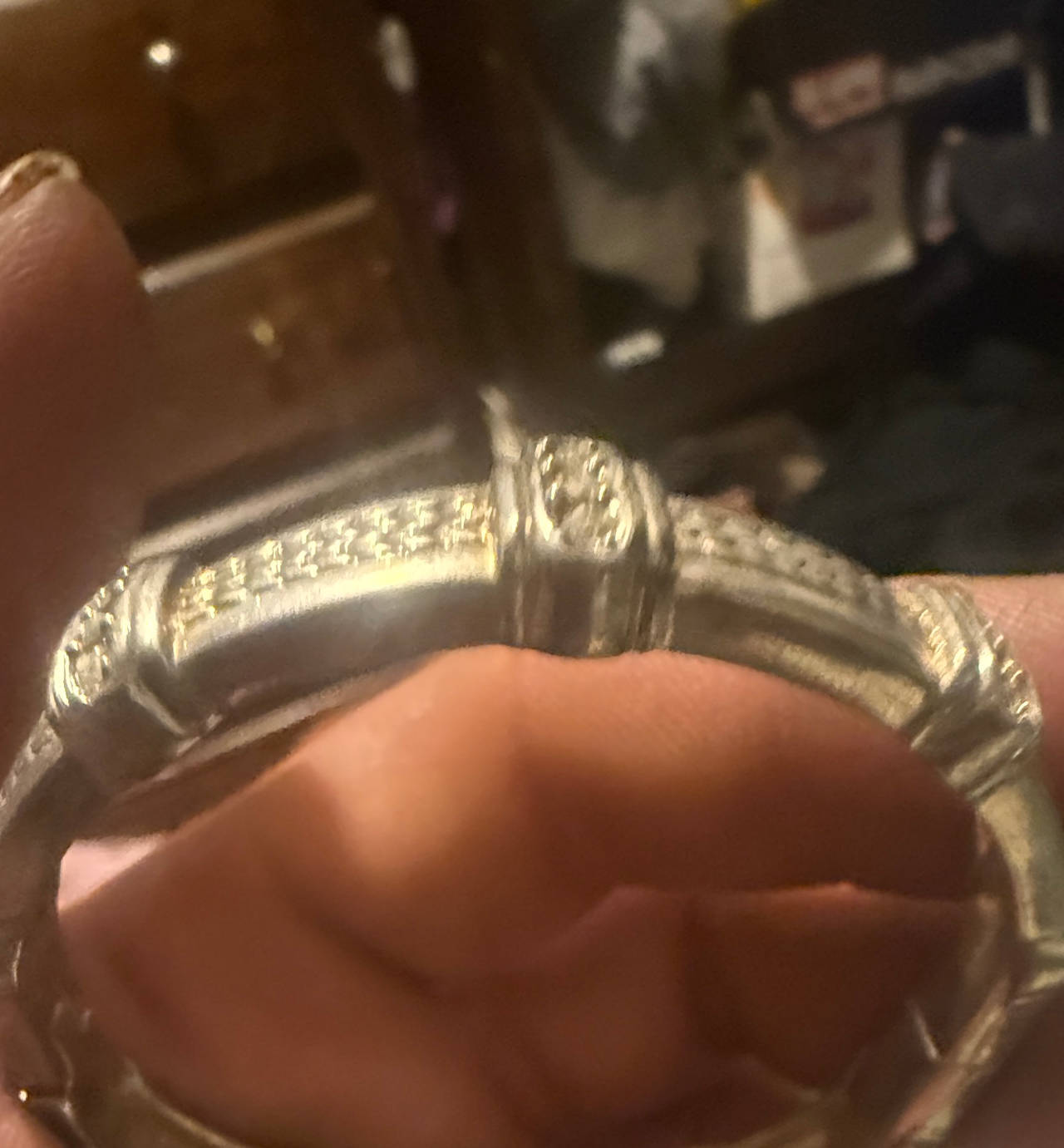 Sterling Silver Diamond Accent X-Pattern Bangle Bracelet