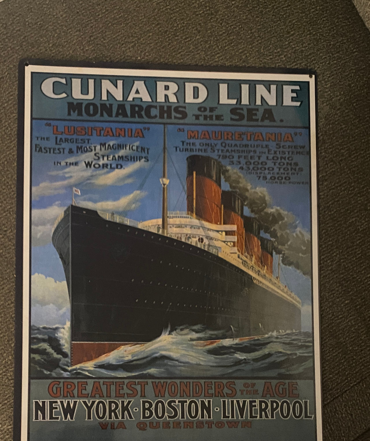 Cunard Line Monarchs of the Sea Vintage Metal Sign