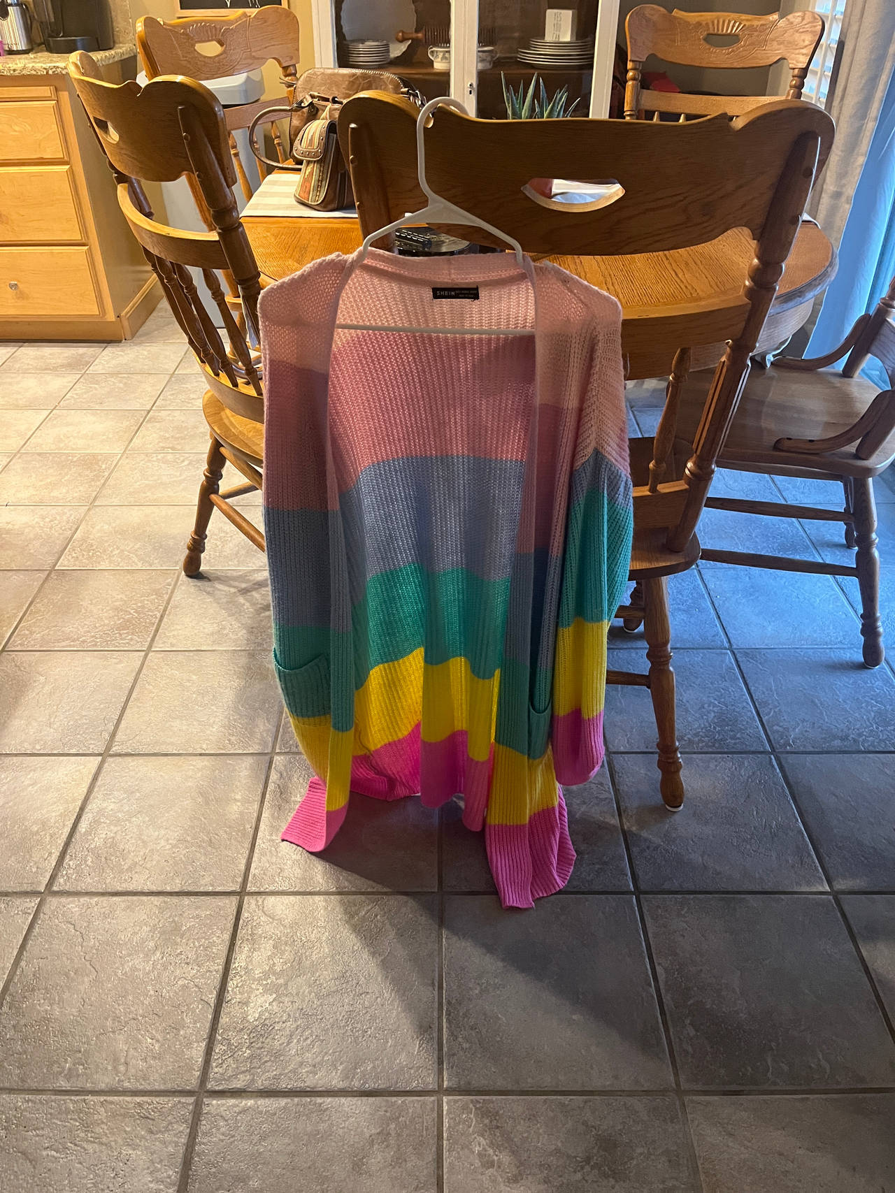 SHEIN Colorblock Striped Longline Cardigan