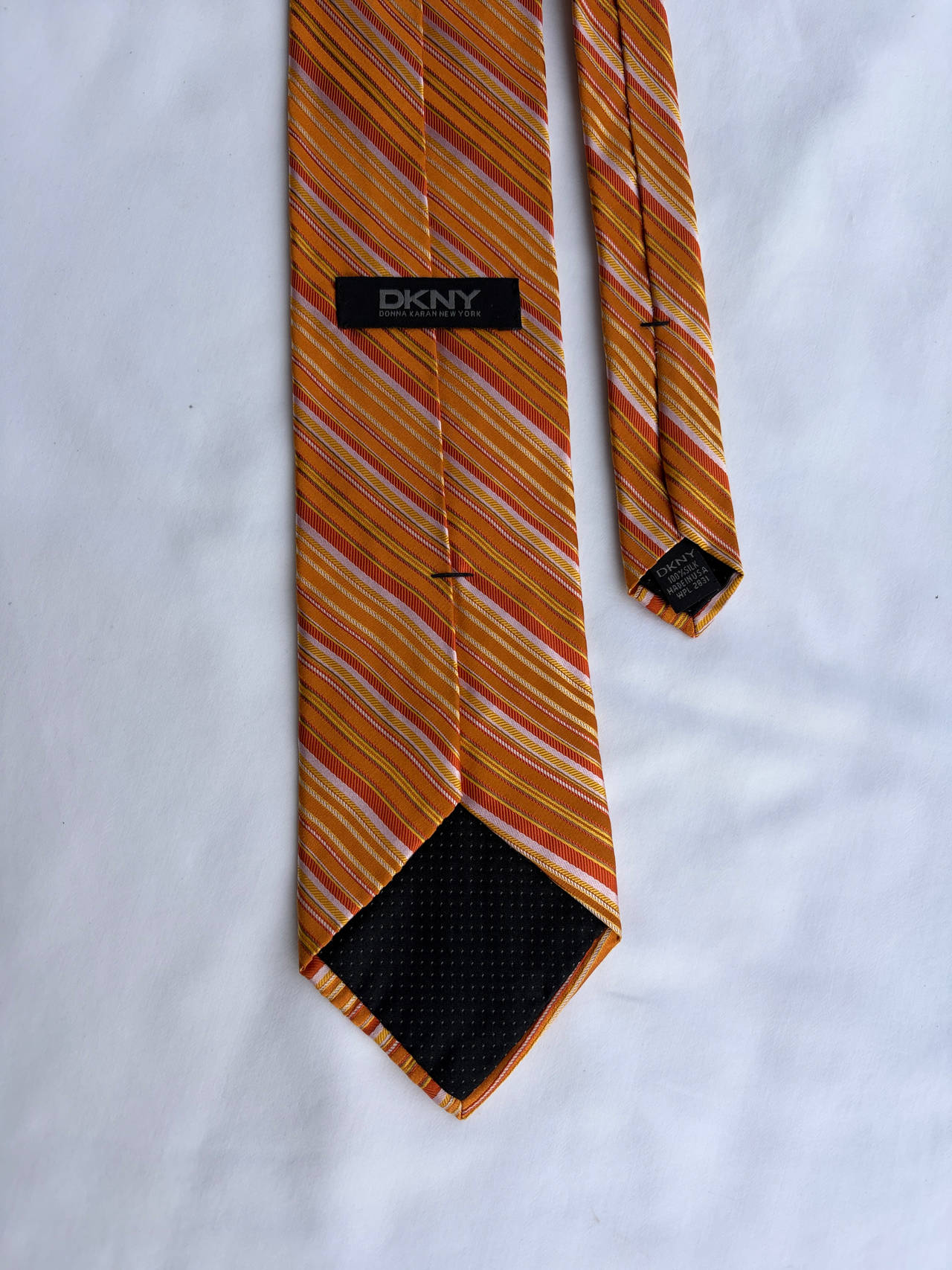 DKNY Silk Striped Tie Orange/Yellow