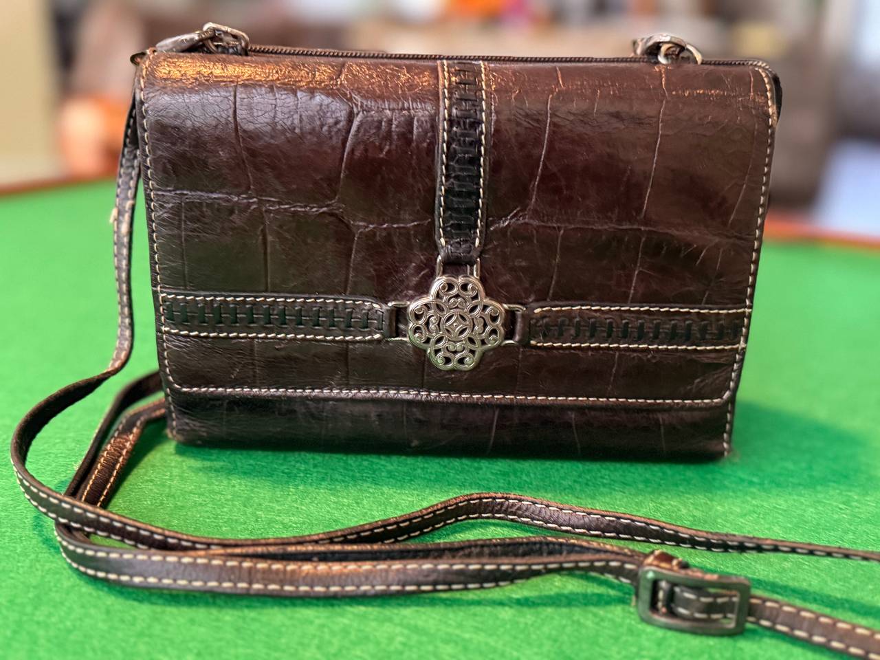 Brighton Croc Embossed Leather Crossbody Bag