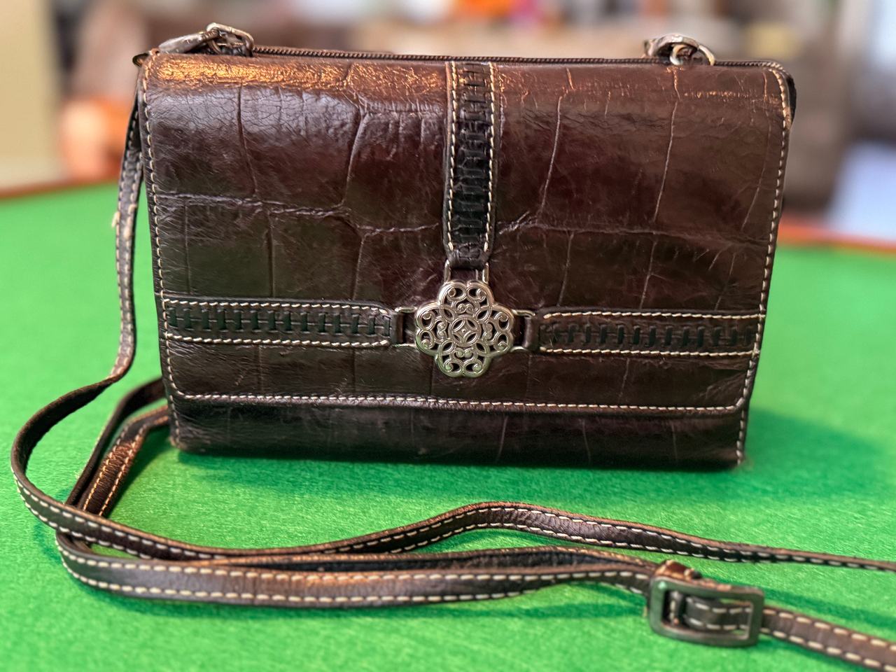 Brighton Croc Embossed Leather Crossbody Bag