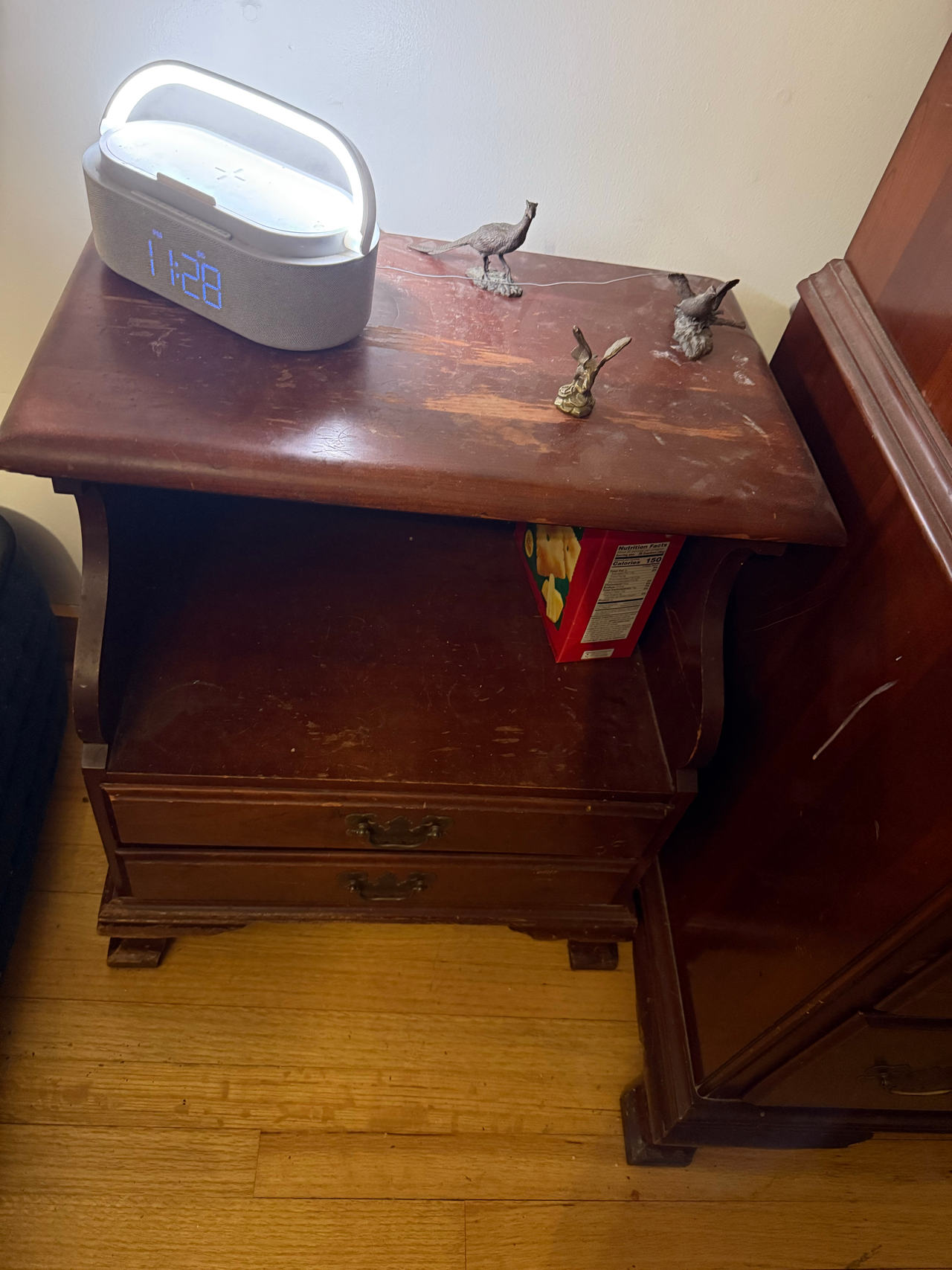 Mid century kling furniture cherry and mahogany Wooden Nightstand with Open Shel
