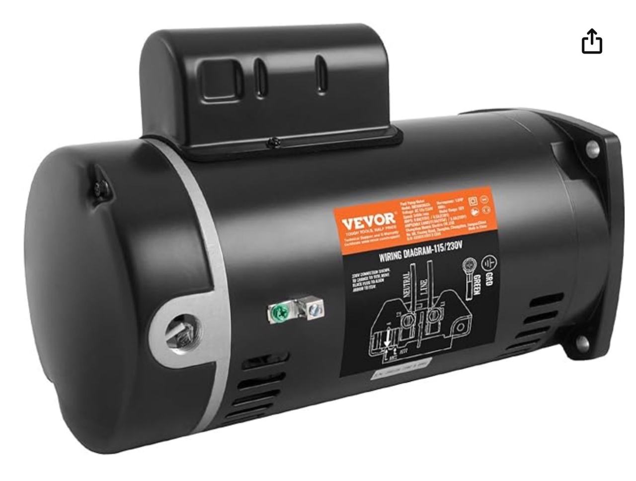 VEVOR 1.5 HP Pool Pump Motor 56J Frame 3450RPM