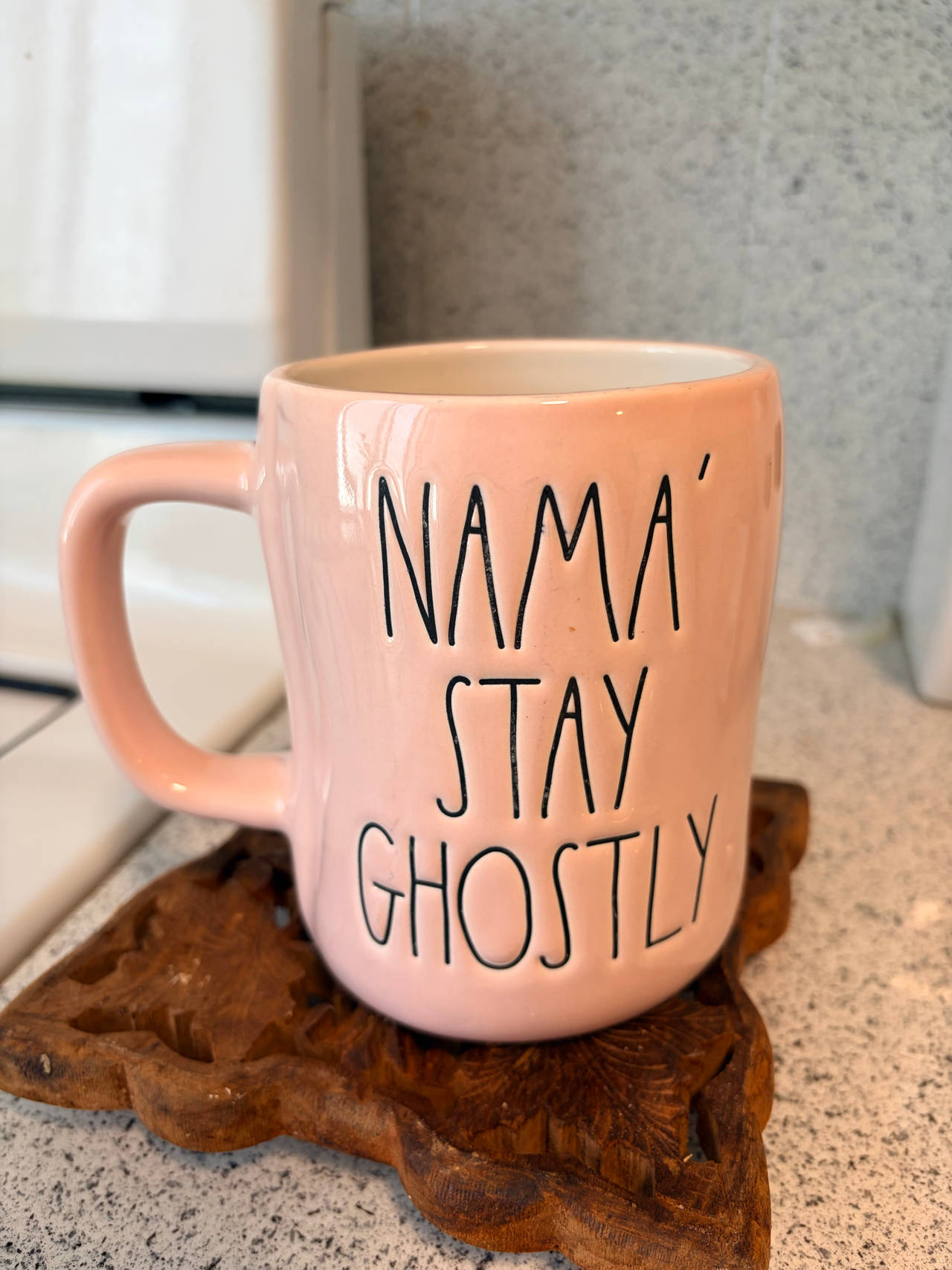Rae Dunn Nama'stay Ghostly Pink Ceramic Mug