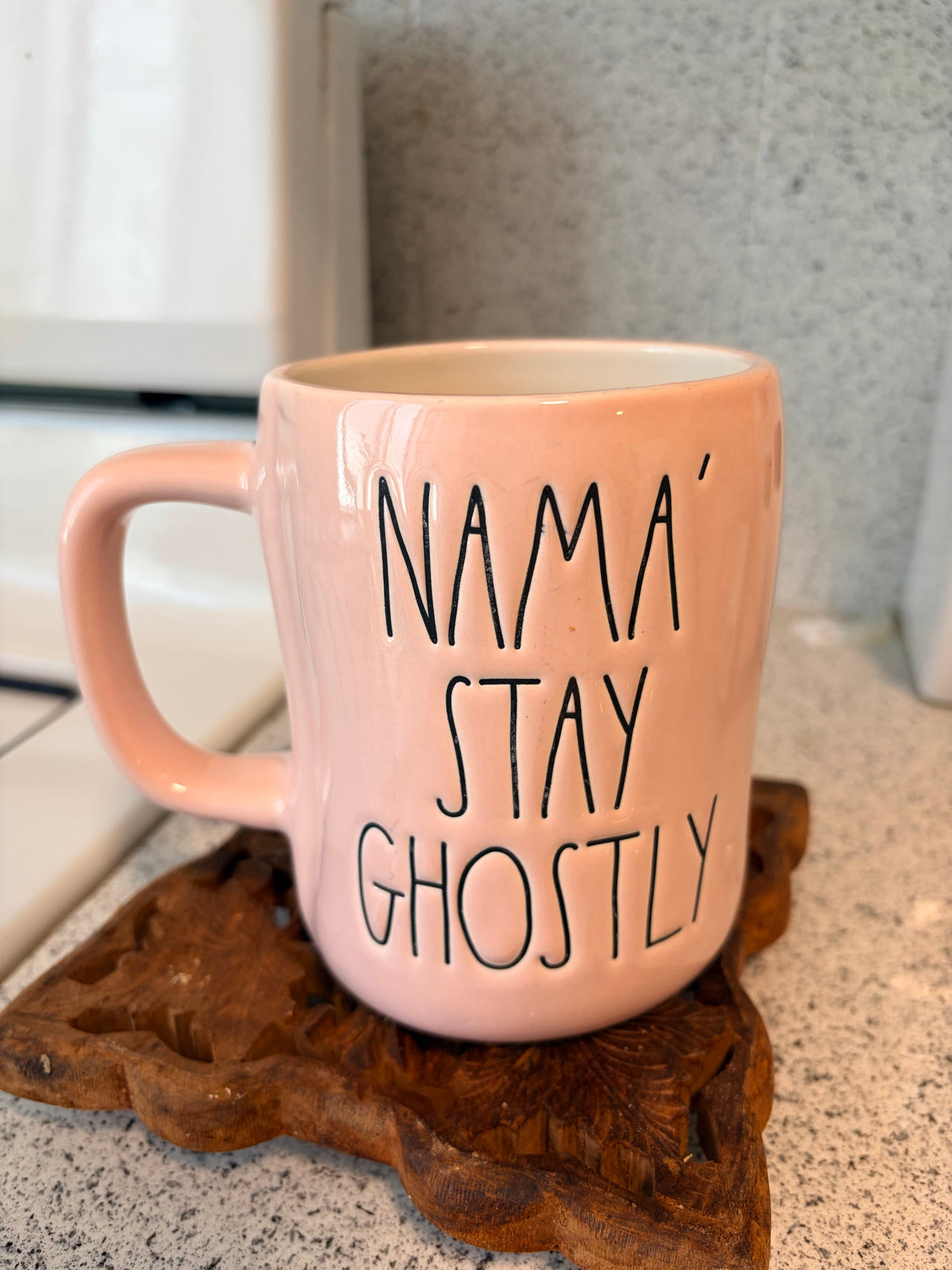 Rae Dunn Nama'stay Ghostly Pink Ceramic Mug