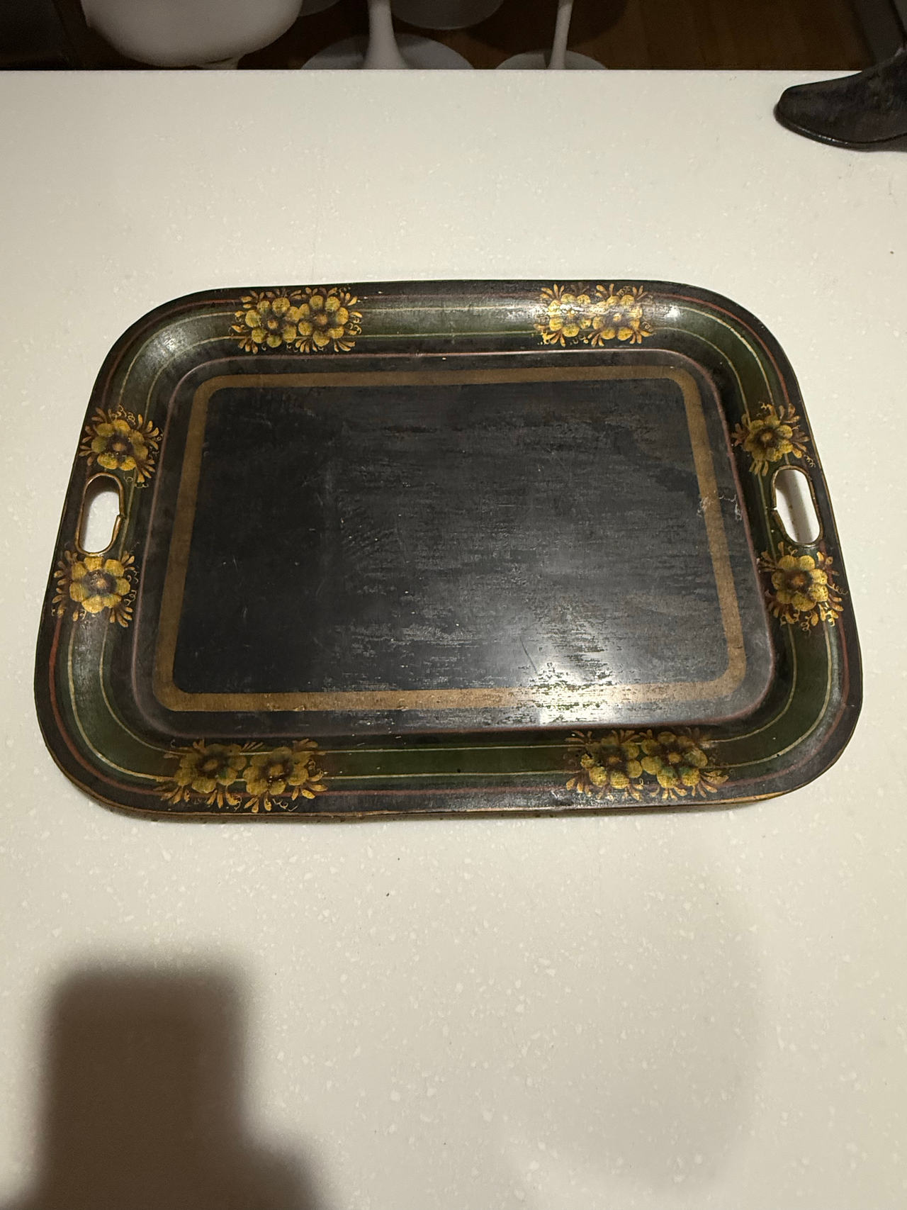 Vintage Hand Painted Floral Toleware Serving Tray