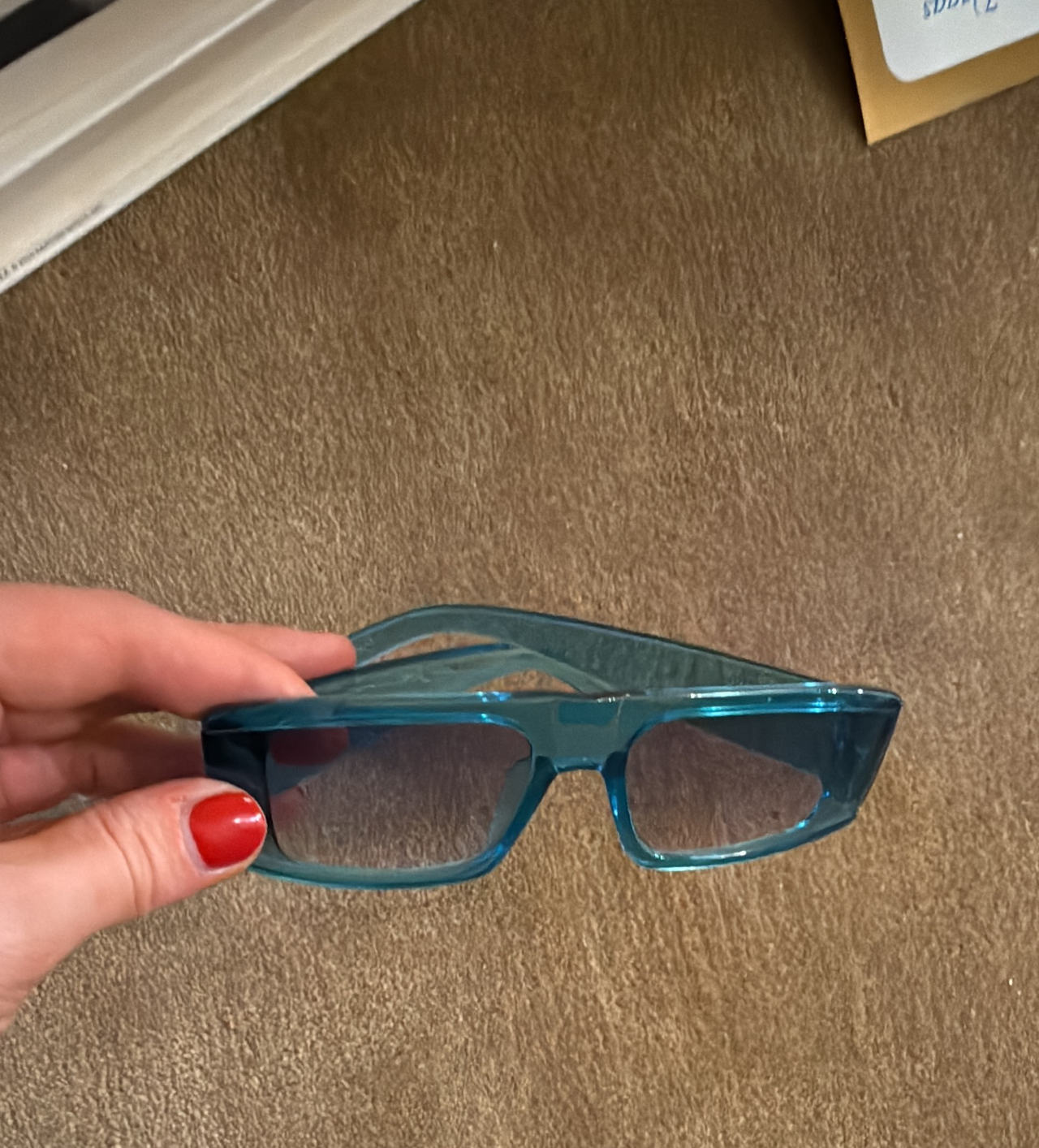 Blue Transparent Rectangular Sunglasses