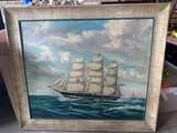 Framed Nautical Ship Oil Painting - Image 3