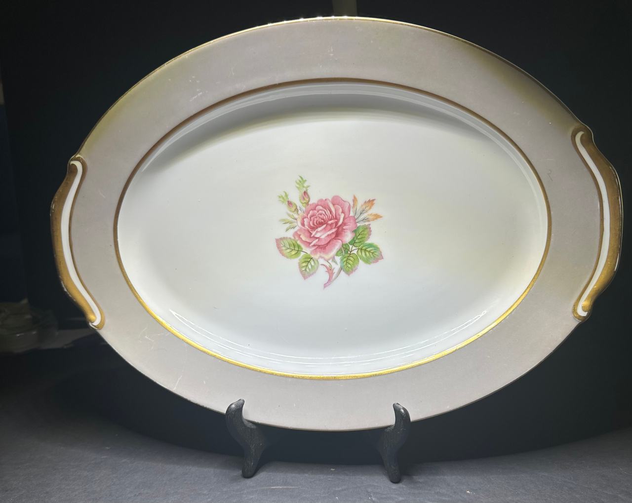 VINTAGE FUJI CHINA ROSETTE 16" SERVING PLATTER GOLD TRIM
