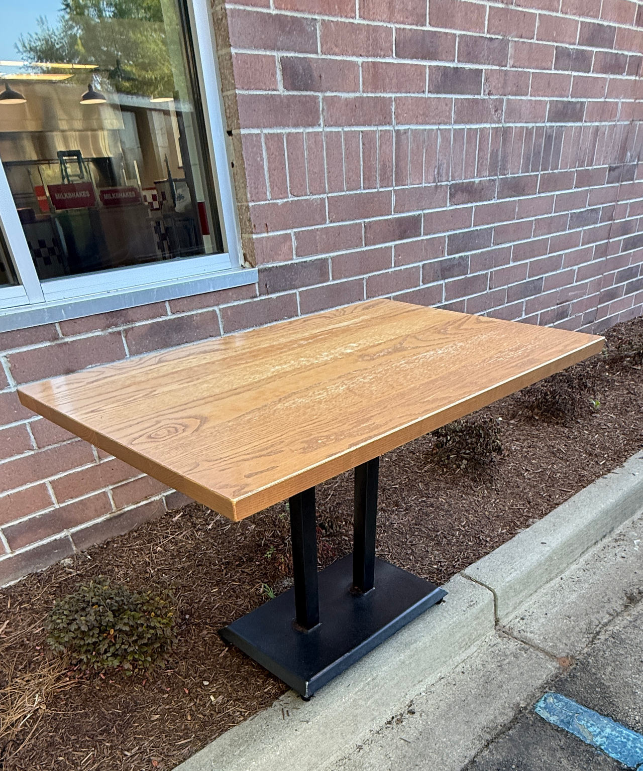 3 Solid Oak Restaurant Table with Metal Pedestal Base