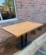 3 Solid Oak Restaurant Table with Metal Pedestal Base - Image 1