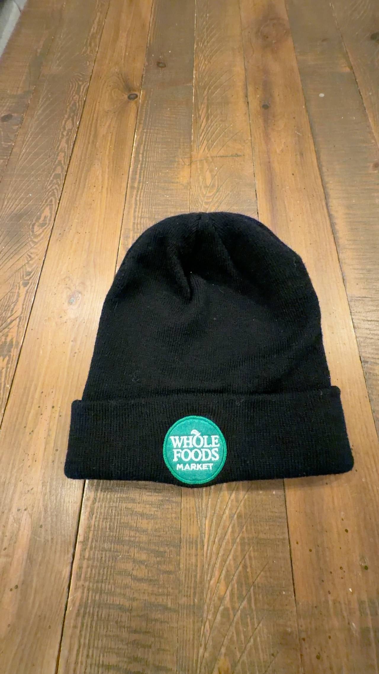 Whole Foods Market Employee Beanie Hat Black with Green Logo