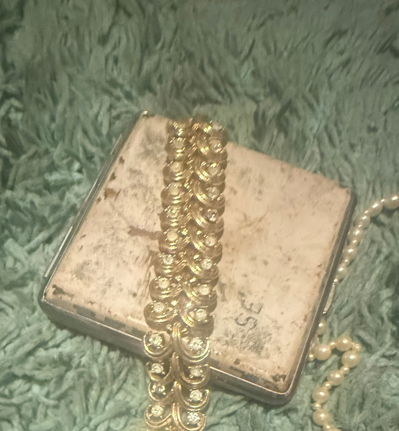 Vintage Gold Tone Rhinestone Scroll Bracelet