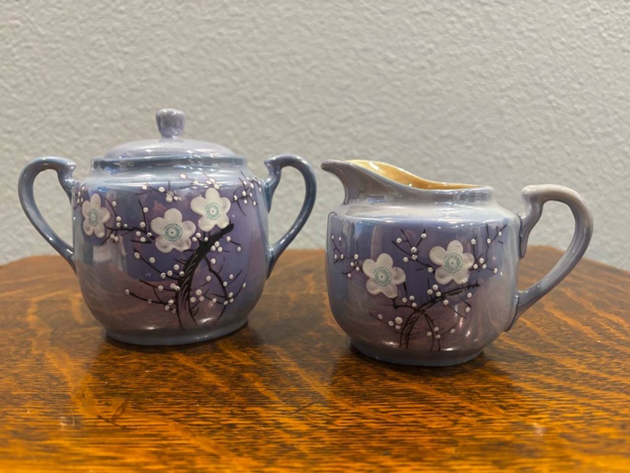 Takito Vintage Lusterware Tea Set Blue & Orange Cherry Blossom