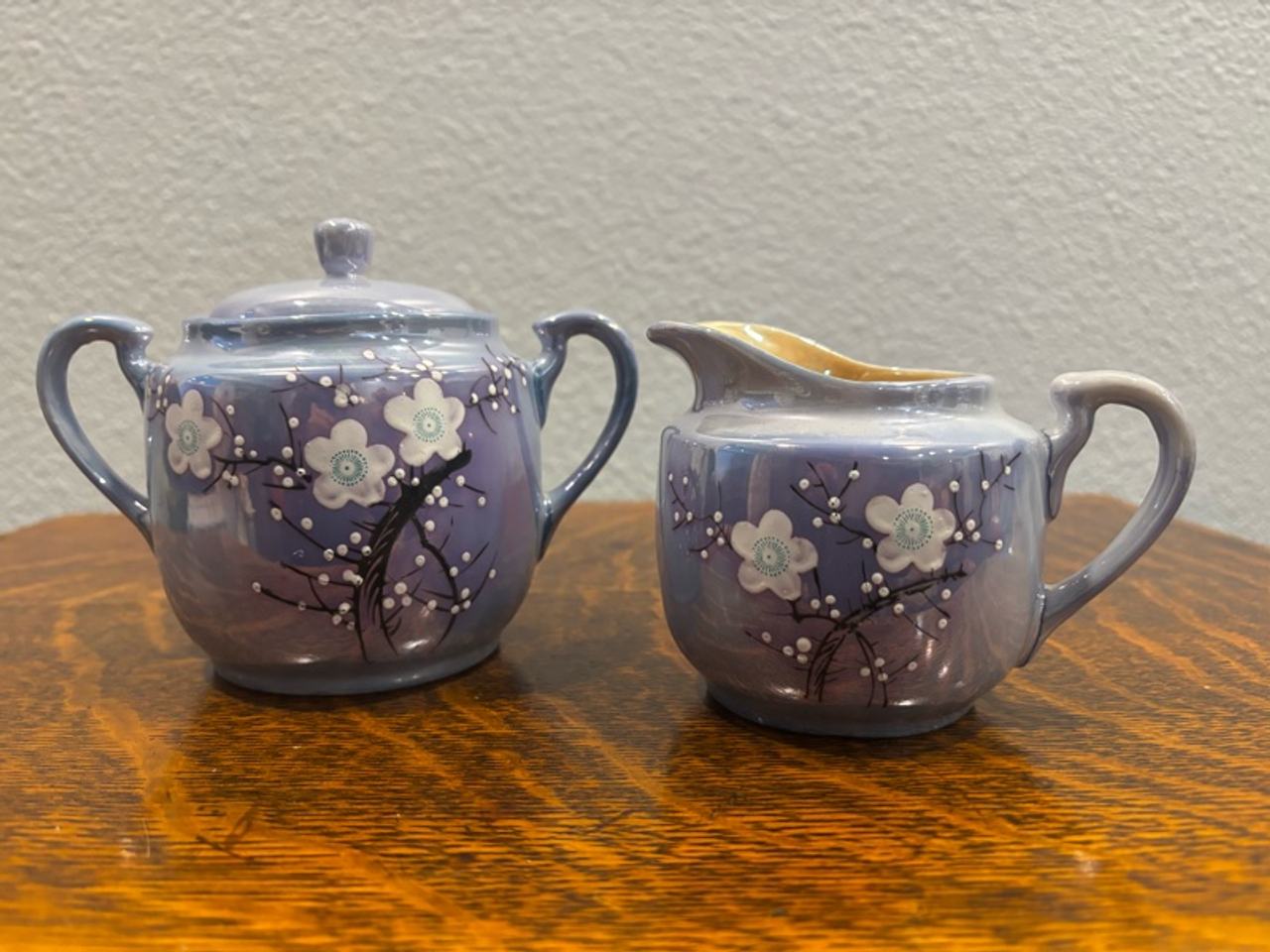 Takito Vintage Lusterware Tea Set Blue & Orange Cherry Blossom