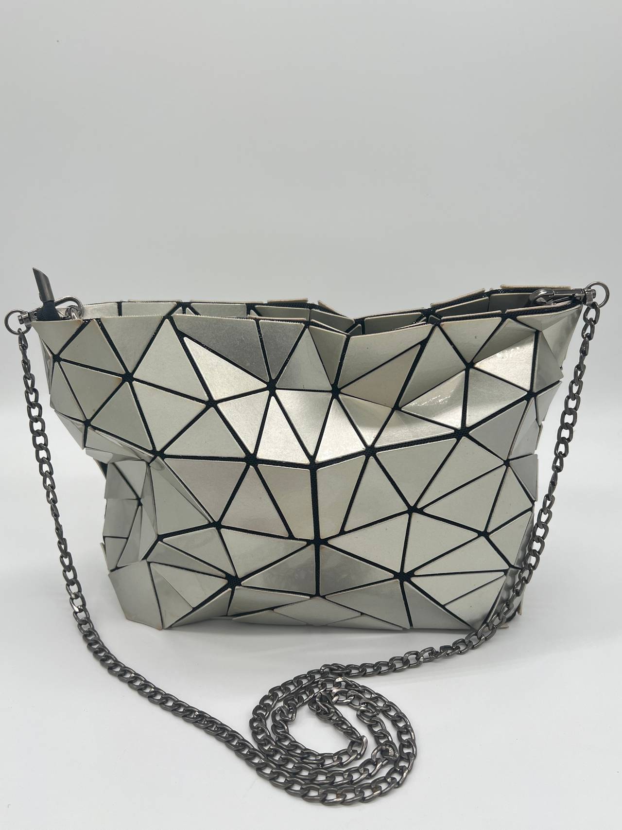 Bao Bao Issey Miyake Geometric Triangle Panel Bag Silver Chain Strap