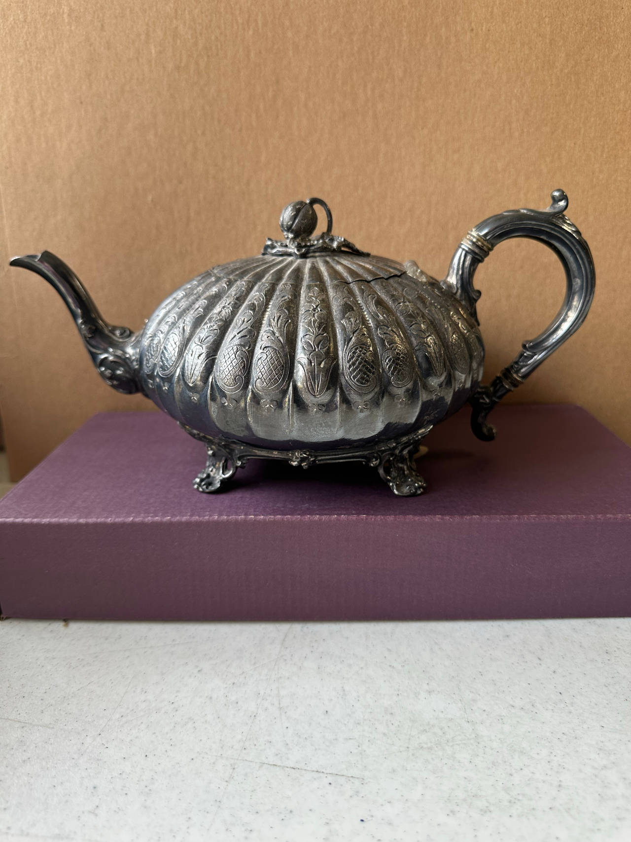 Antique Silver Plated Melon Ribbed Teapot by Roberts & Co in Sheffield England