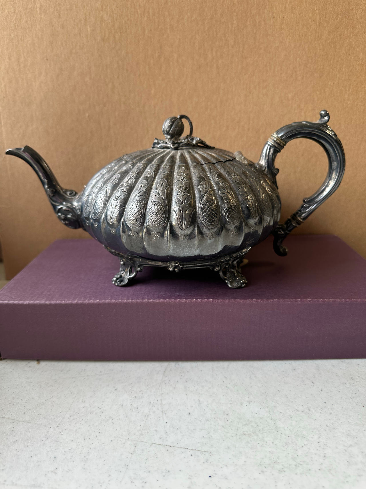 Antique Silver Plated Melon Ribbed Teapot by Roberts & Co in Sheffield England