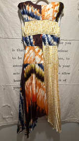 AMUR Milan Pleated Midi Dress Terra Cotta Tie Dye Stripe: 6 - Image 4