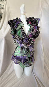 Y2K Vintage 2000s Desigual Women's Sheer Black Multicolor Sequin Top - Image 2