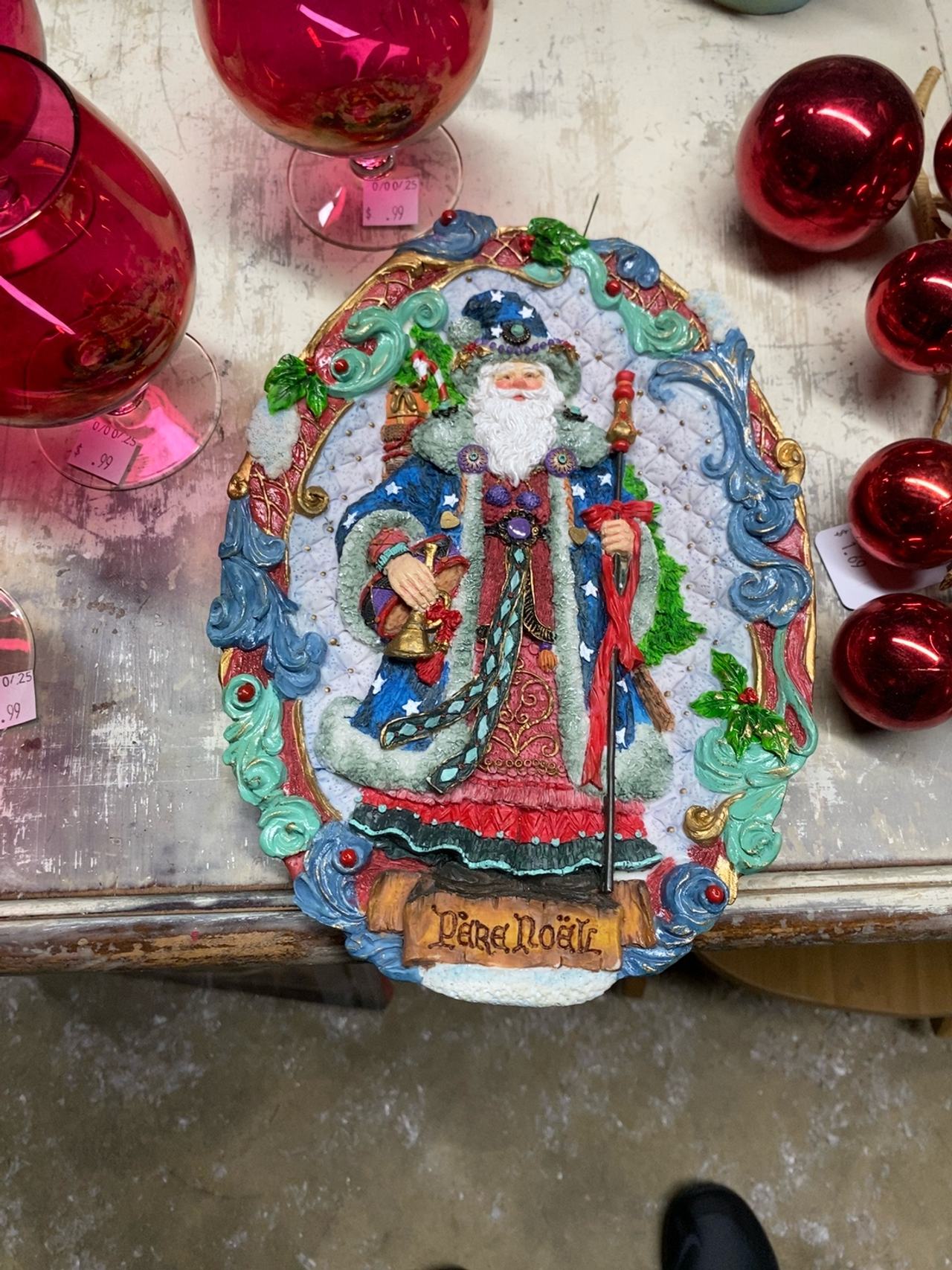 Possible Dreams Crinkle Claus Santa Wall Plaque