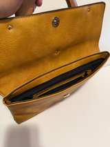 Mustard Yellow Faux Leather Clutch with Wooden Ring Accent - Image 5