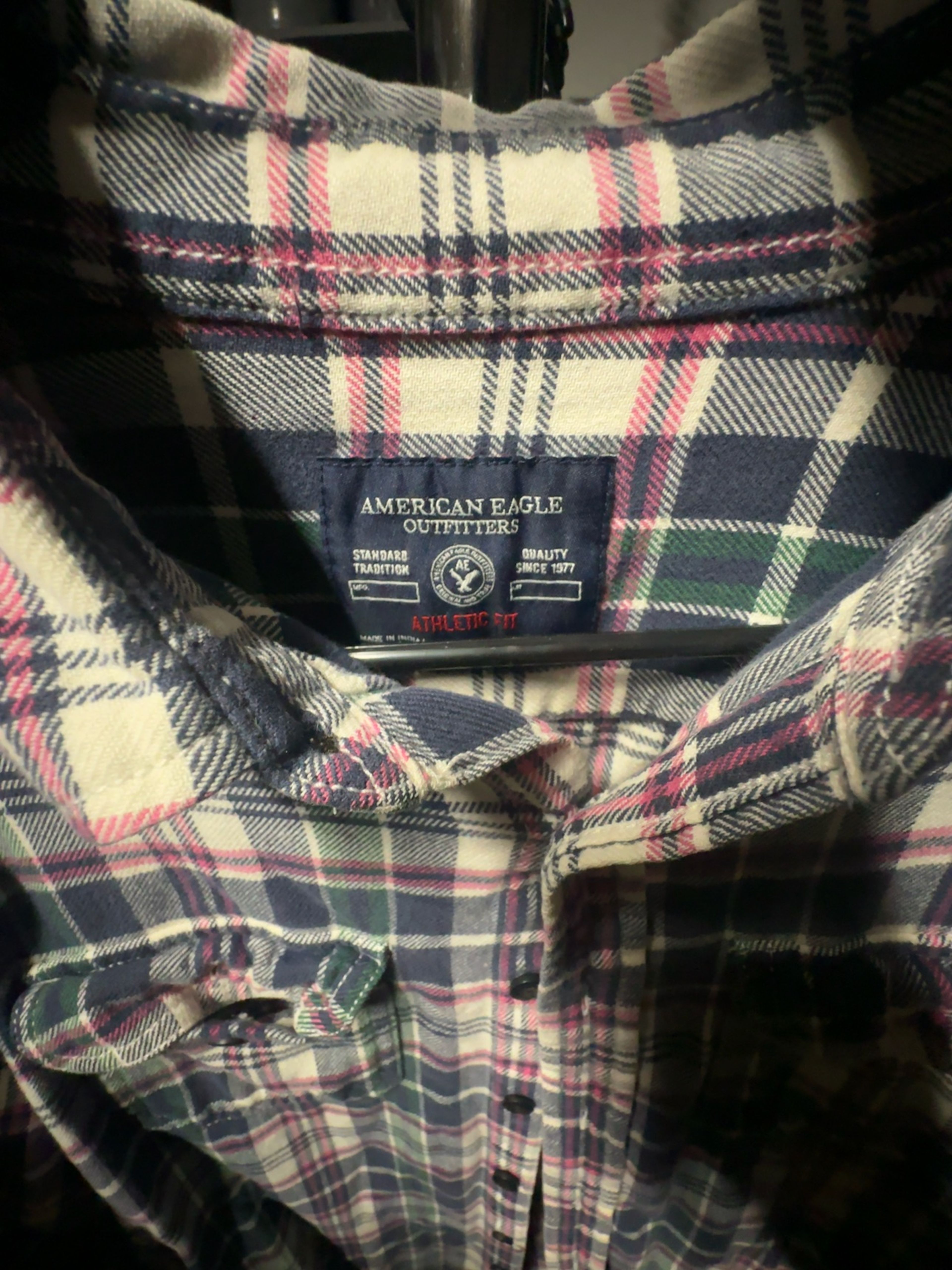 American Eagle Flannel Shirt Men's Green/Blue/Pink Plaid Medium Size M