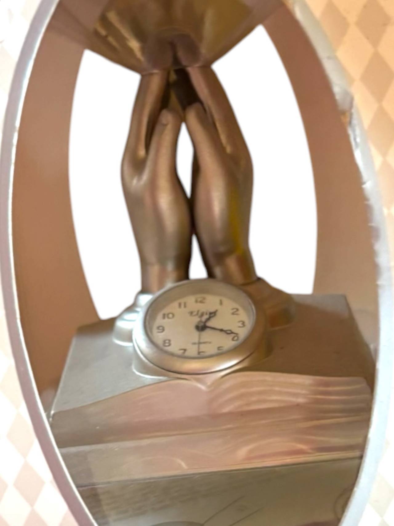 Praying Hands Desk Clock with Bible Base