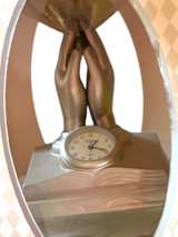 Praying Hands Desk Clock with Bible Base - Image 1