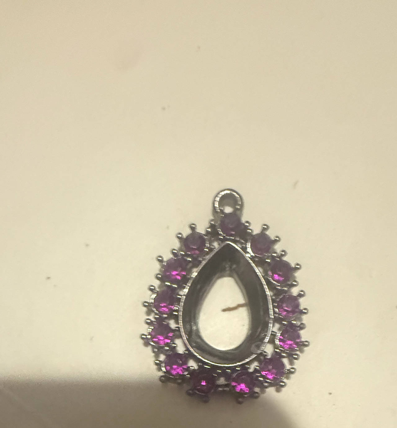 Teardrop Halo Pendant Setting with Purple Stones