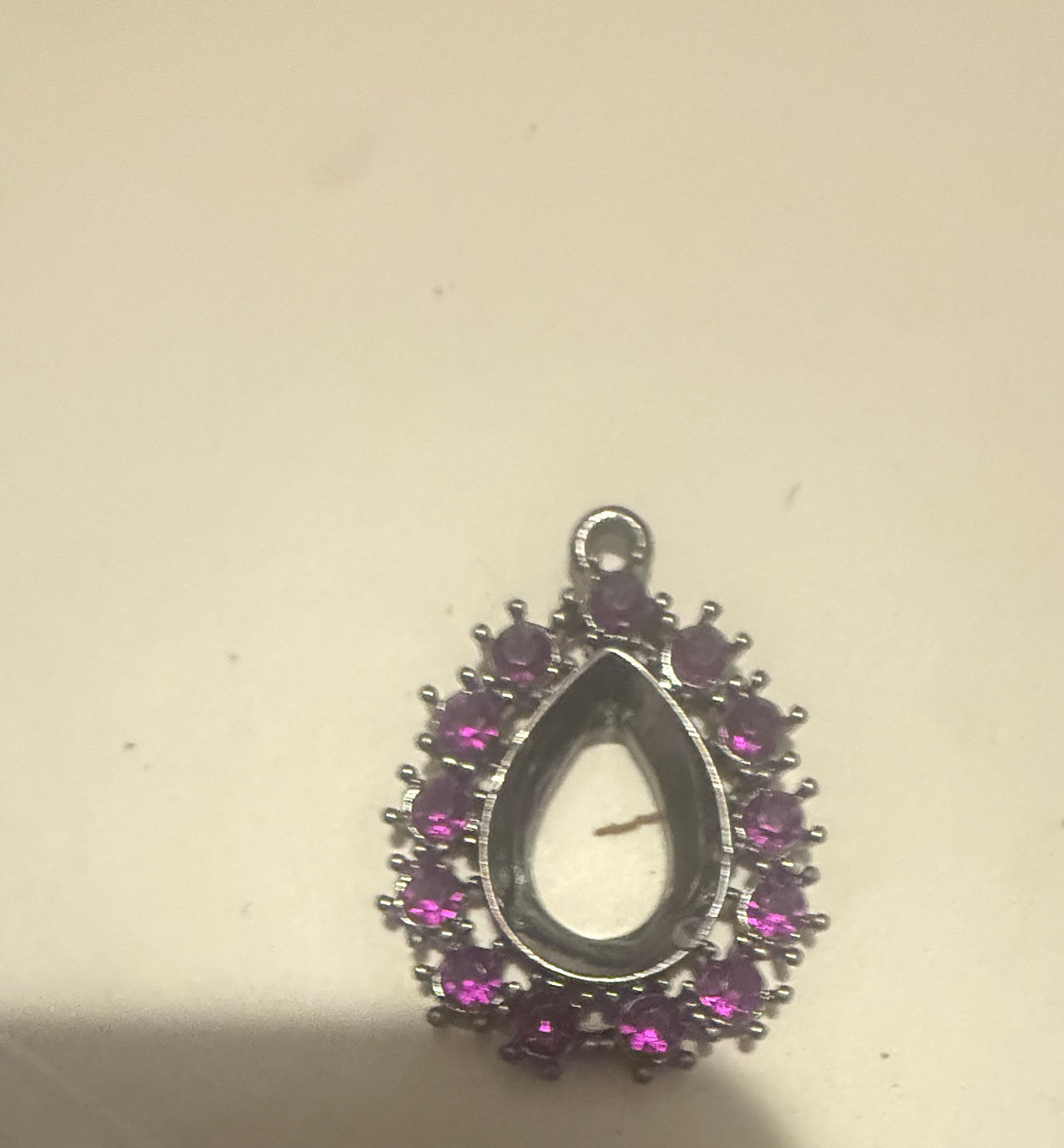 Teardrop Halo Pendant Setting with Purple Stones
