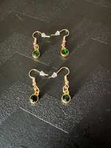 Gold Tone Dangle Earrings with Purple Gemstone - Image 7