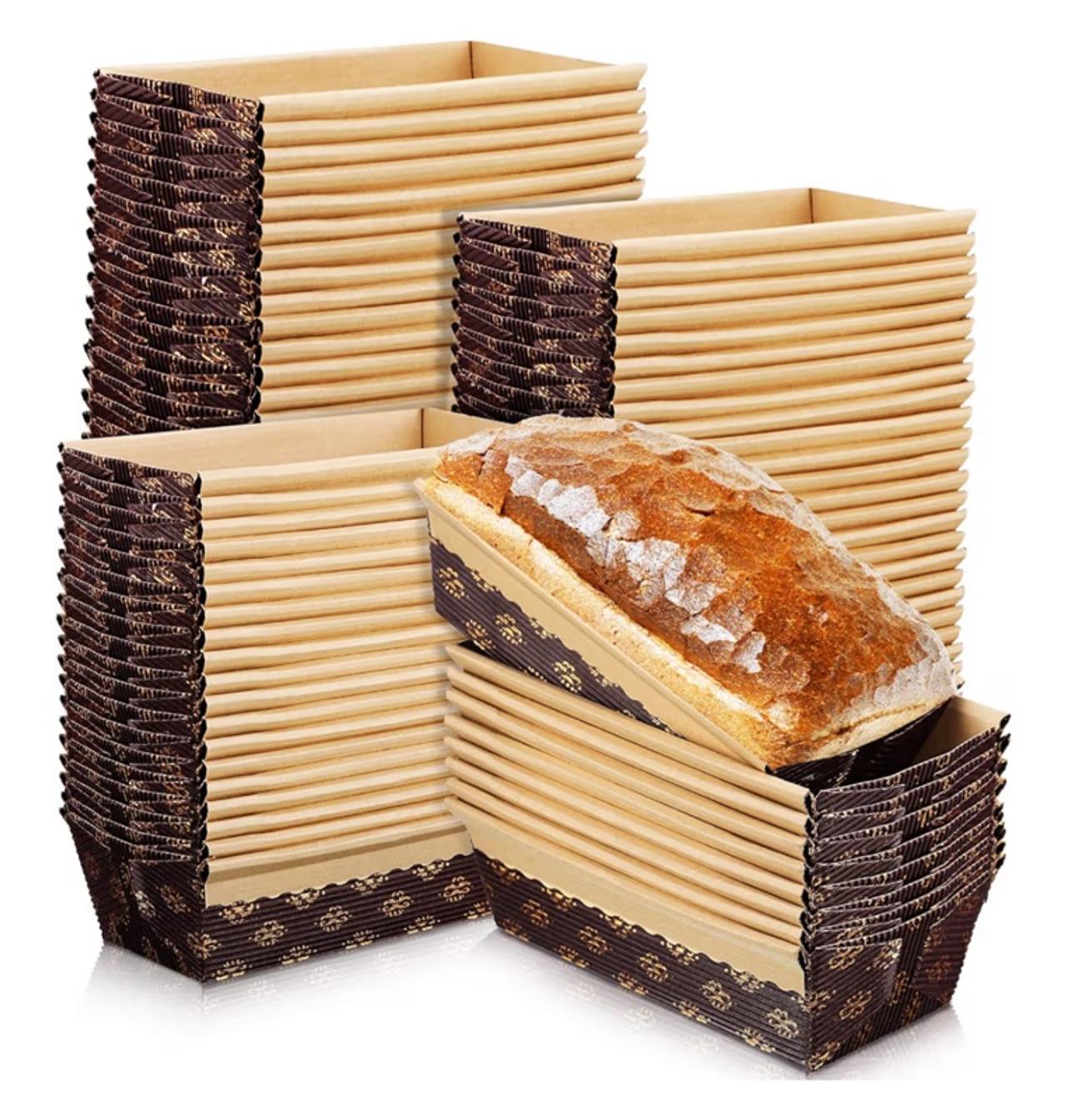 100 Pieces Paper Loaf Pans for Baking Kraft Bread Loaf Pan Disposable Baking